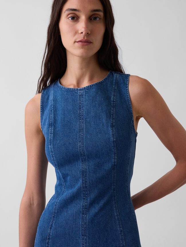Seamed Denim Maxi Dress gap seamed denim maxi dress