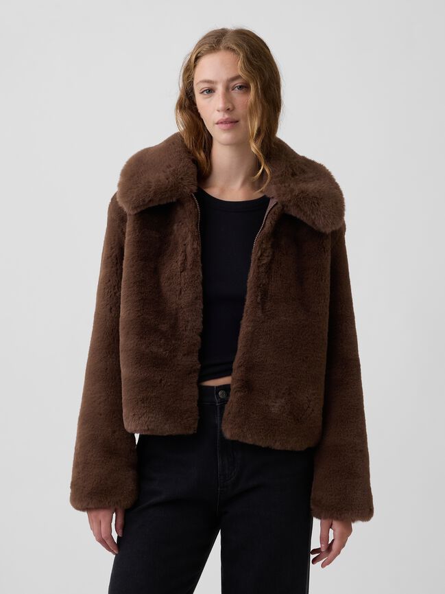 100% Recycled Relaxed Faux-Fur Jacket gap 100 recycled relaxed faux fur jacket
