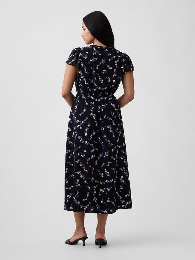 Flutter Sleeve V-Neck Midi Dress gap flutter sleeve v neck midi dress