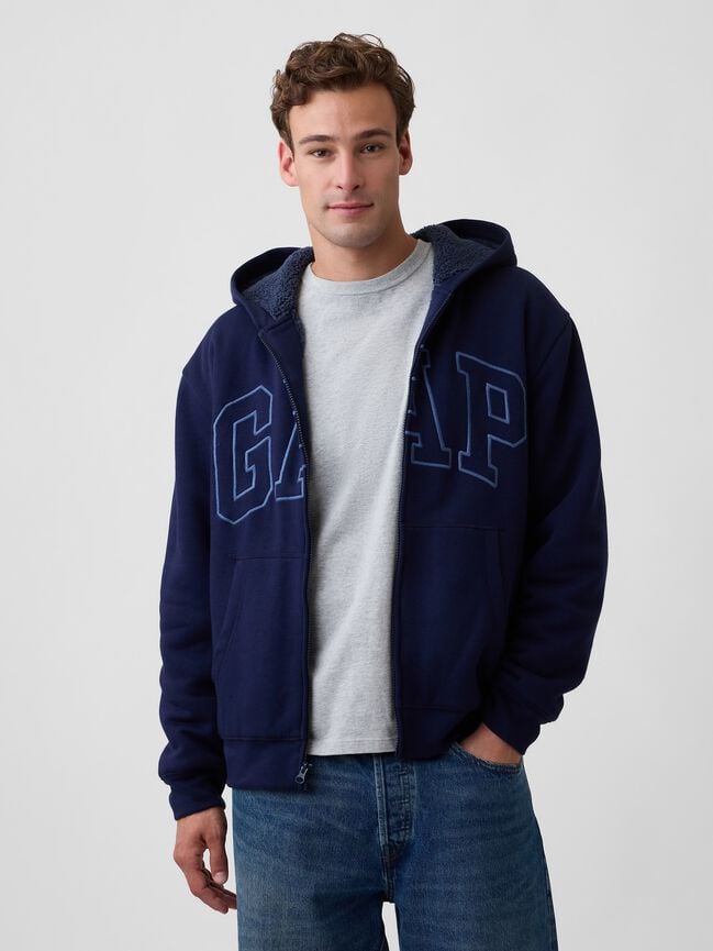 Relaxed Gap Logo Sherpa-Lined Zip Hoodie relaxed gap logo sherpa lined zip hoodie