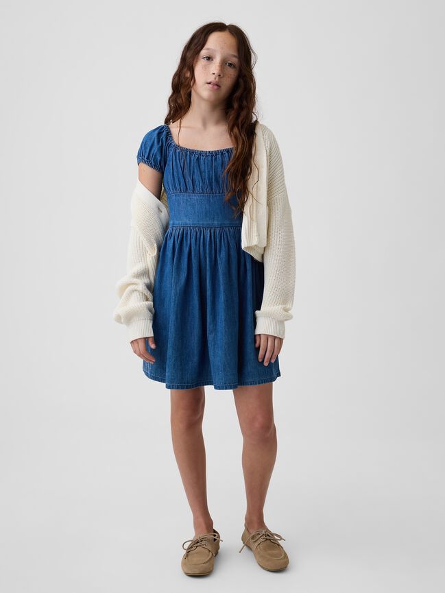 Kids Denim Puff-Sleeve Dress gap kids denim puff sleeve dress