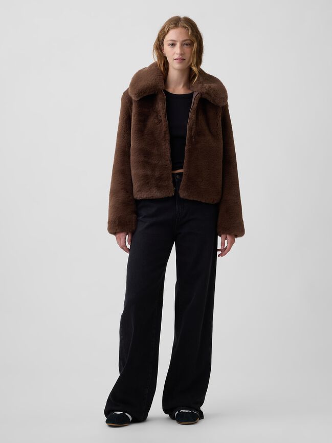 100% Recycled Relaxed Faux-Fur Jacket gap 100 recycled relaxed faux fur jacket