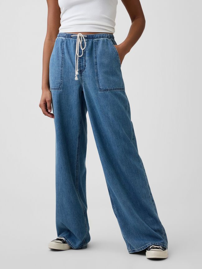 Mid Rise Soft Pull-On Wide-Leg Jeans gap mid rise soft pull on wide leg jeans