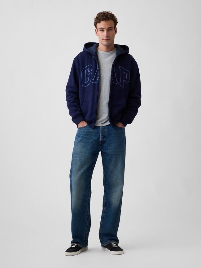 Relaxed Gap Logo Sherpa-Lined Zip Hoodie relaxed gap logo sherpa lined zip hoodie