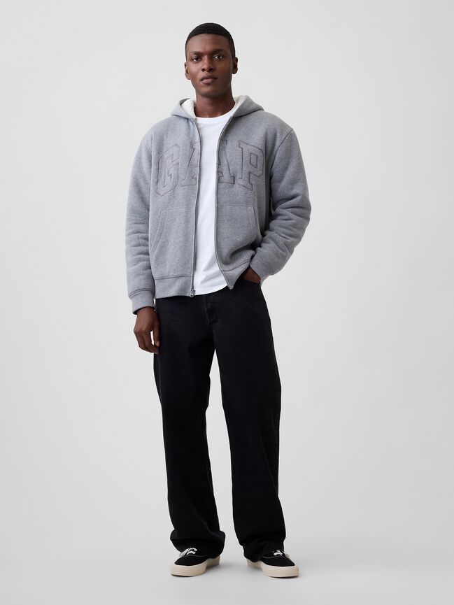 Relaxed Gap Logo Sherpa-Lined Zip Hoodie relaxed gap logo sherpa lined zip hoodie