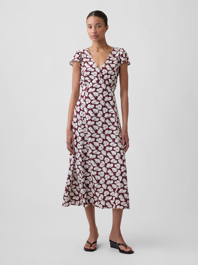 Flutter Sleeve V-Neck Midi Dress gap flutter sleeve v neck midi dress