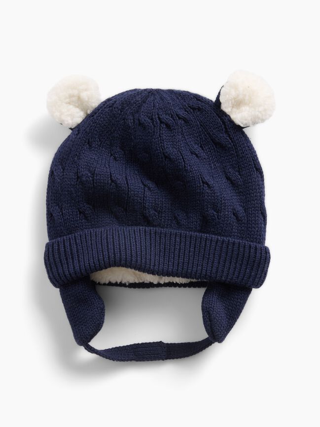Baby Sherpa-Lined Cable-Knit Bear Beanie gap baby sherpa lined cable knit bear beanie