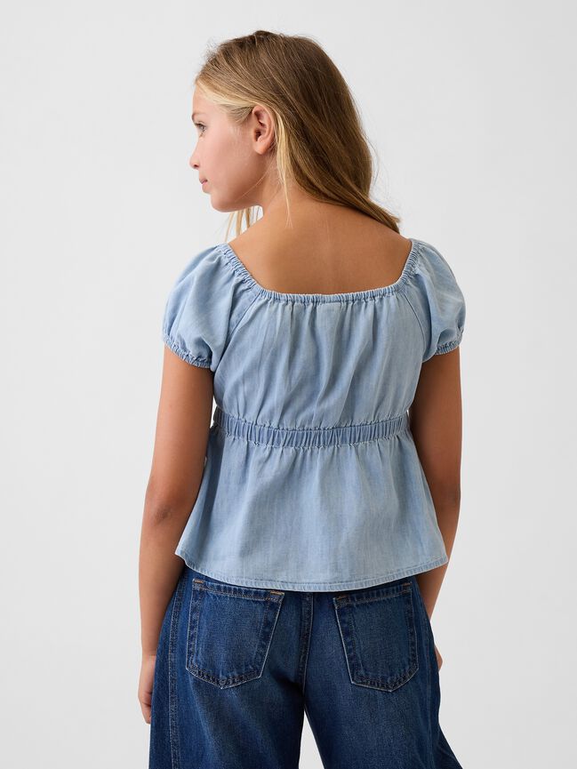 Kids Denim Puff-Sleeve Top gap kids denim puff sleeve top