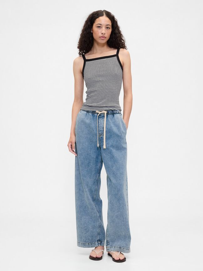 High Rise Pull-On Wide-Leg Jeans gap high rise pull on wide leg jeans