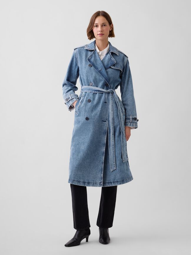 Longline Icon Denim Trench Jacket gap longline icon denim trench jacket