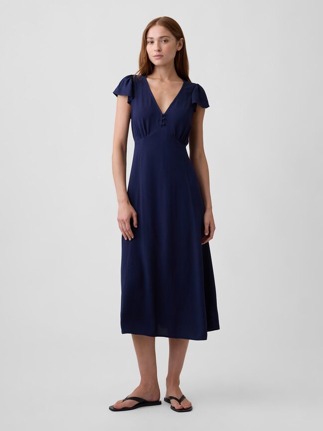 Flutter Sleeve V-Neck Midi Dress gap flutter sleeve v neck midi dress