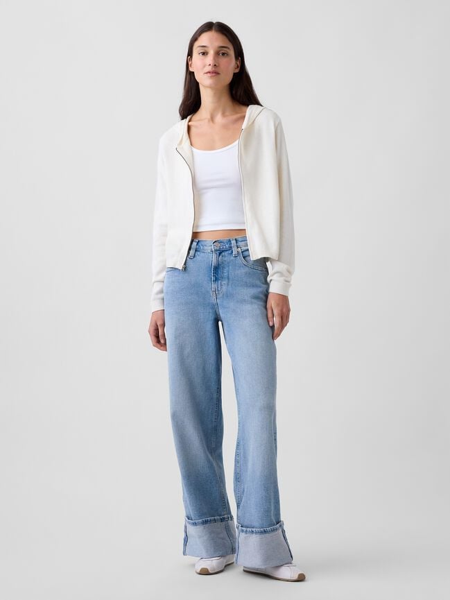 High Rise Stride Cuffed Wide-Leg Jeans gap high rise stride cuffed wide leg jeans