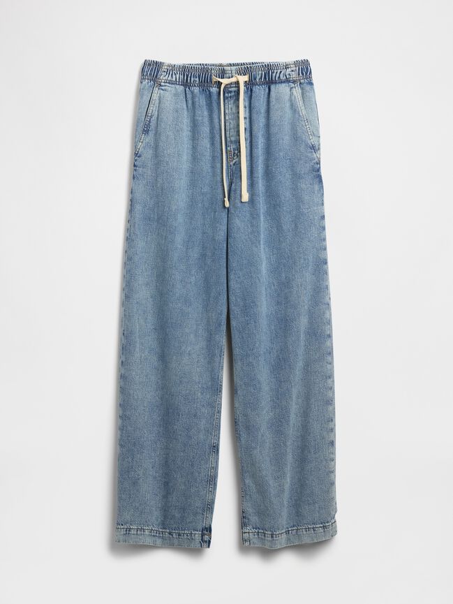 High Rise Pull-On Wide-Leg Jeans gap high rise pull on wide leg jeans