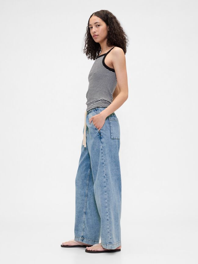 High Rise Pull-On Wide-Leg Jeans gap high rise pull on wide leg jeans