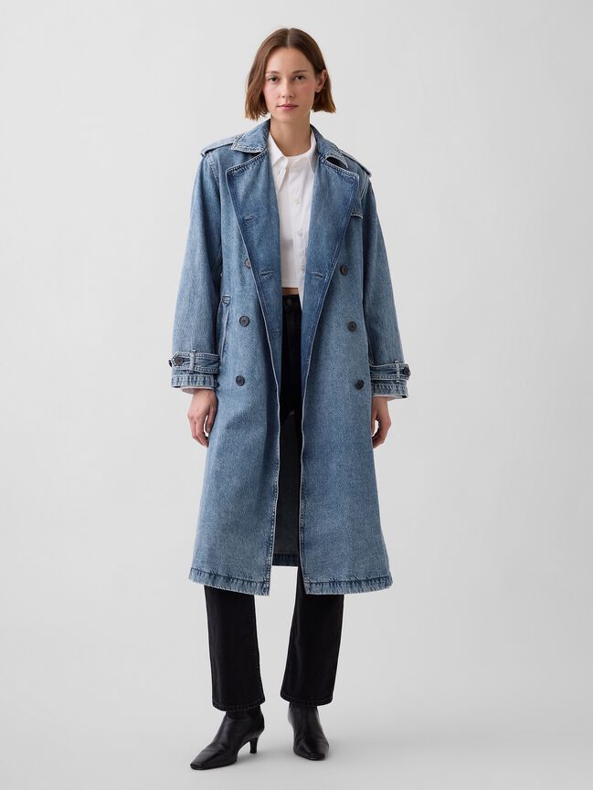 Longline Icon Denim Trench Jacket gap longline icon denim trench jacket