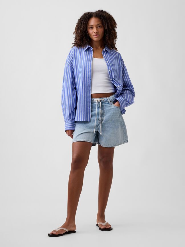 5" Mid Rise SuperSoft Drawstring Denim Shorts gap 5 mid rise supersoft drawstring denim shorts