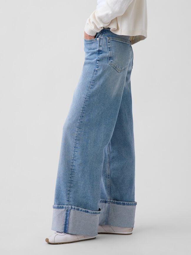 High Rise Stride Cuffed Wide-Leg Jeans gap high rise stride cuffed wide leg jeans