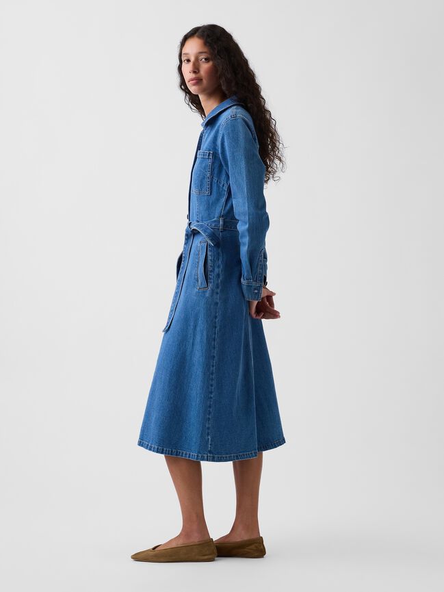 Denim Tie-Belt Midi Shirtdress gap denim tie belt midi shirtdress