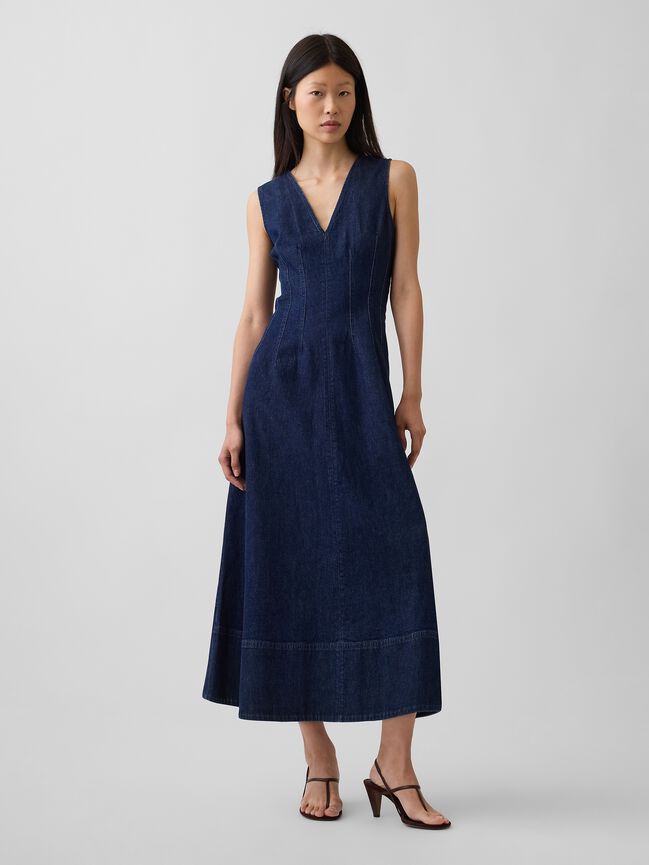 Denim V-Neck Maxi Dress gap denim v neck maxi dress