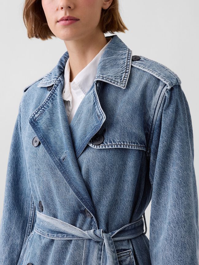 Longline Icon Denim Trench Jacket gap longline icon denim trench jacket