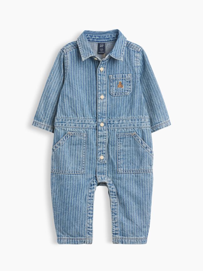 Baby Denim Stripe Utility One-Piece gap baby denim stripe utility one piece