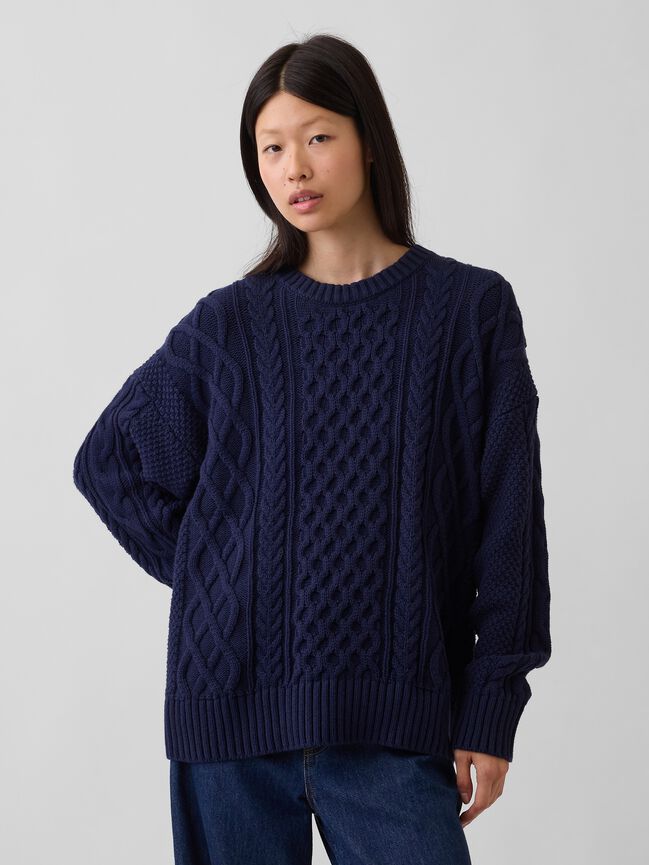 100% Cotton Cable-Knit Oversized Sweater gap 100 cotton cable knit oversized sweater