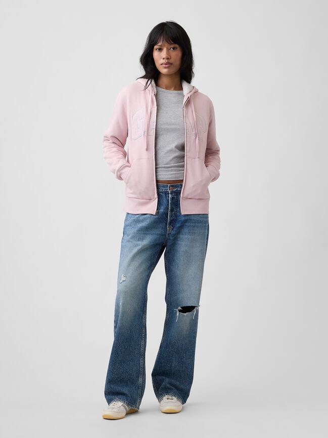 Relaxed Gap Logo Sherpa-Lined Zip Hoodie relaxed gap logo sherpa lined zip hoodie