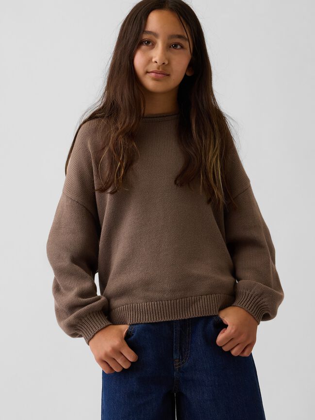 بلوفر أوفرسايز برقبة مطوية للأطفال gap بلوفر أوفرسايز برقبة مطوية للأطفال