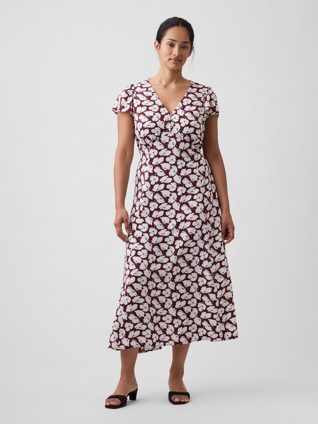 Flutter Sleeve V-Neck Midi Dress gap flutter sleeve v neck midi dress