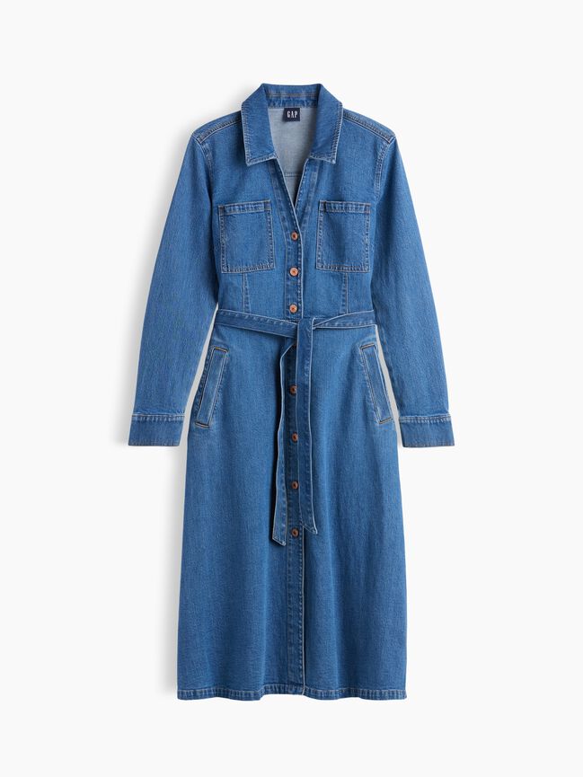 Denim Tie-Belt Midi Shirtdress gap denim tie belt midi shirtdress
