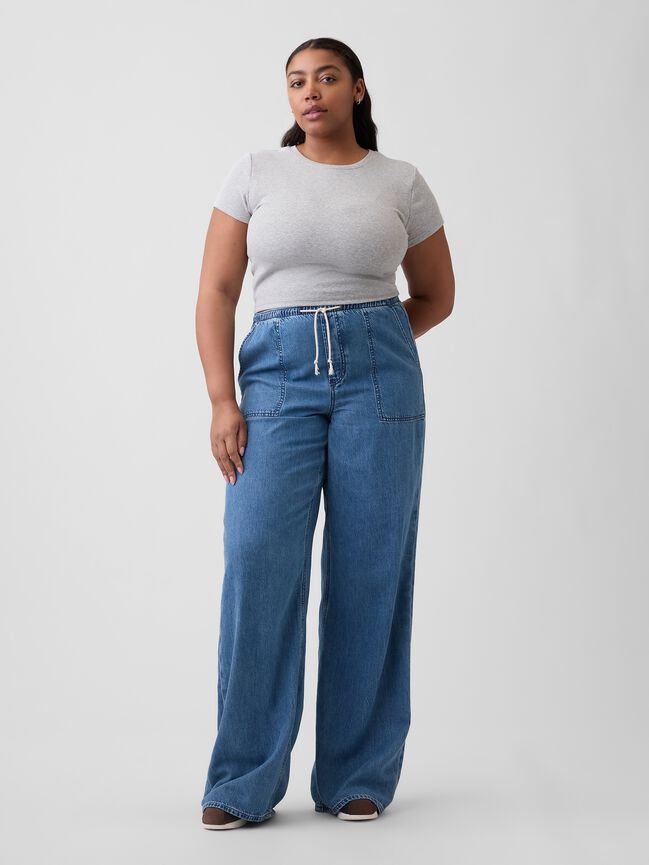 Mid Rise Soft Pull-On Wide-Leg Jeans gap mid rise soft pull on wide leg jeans