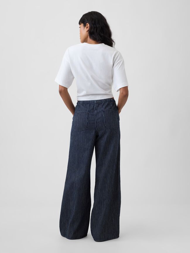 Mid Rise Railroad Stripe Pull-On Wide-Leg Jeans gap mid rise railroad stripe pull on wide leg jeans