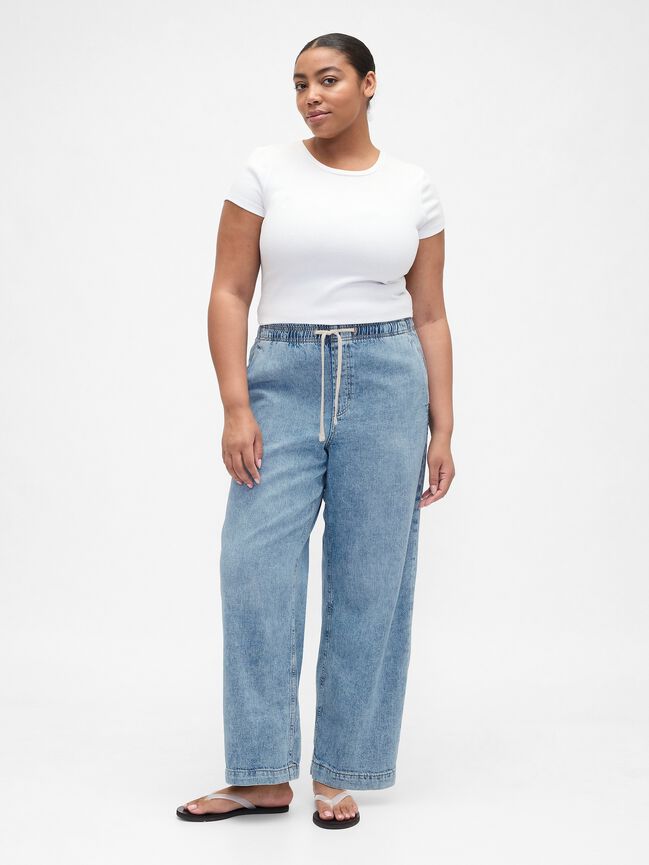 High Rise Pull-On Wide-Leg Jeans gap high rise pull on wide leg jeans